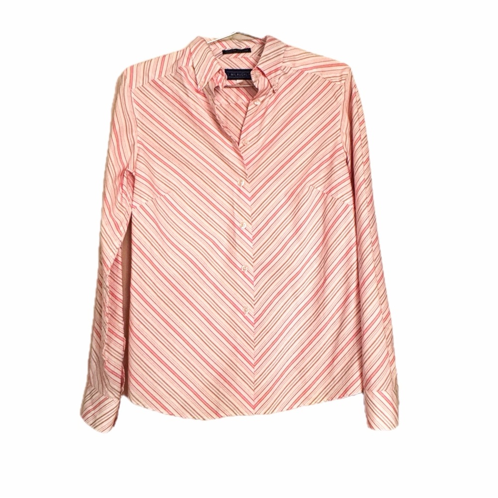 J. McLaughlin Pink Striped Button Down Shirt 100% Cotton Woven in Italy Sz 6